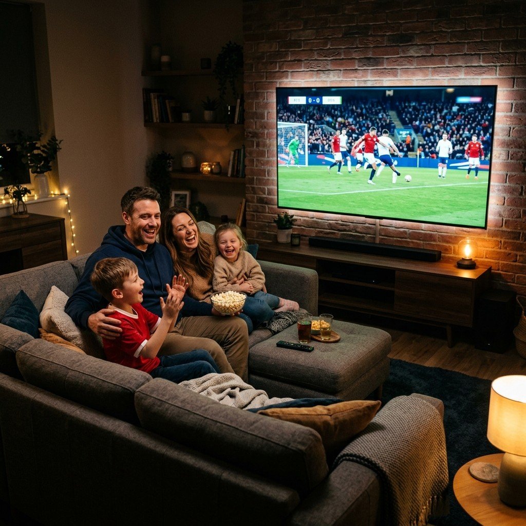 Familj kollar på fotboll via IPTV